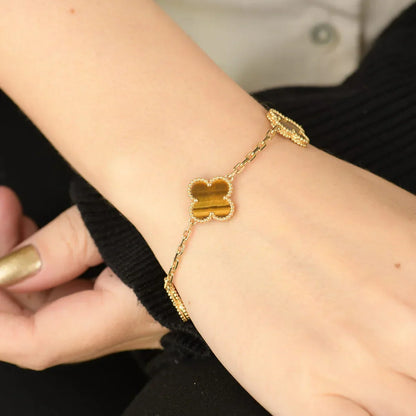[Max Jewelry ] CLOVER 5 MOTIFS TIGER EYE BRACELET COLLECTION