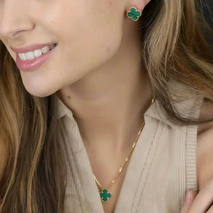[Max Jewelry ]CLOVER MINI 9.5MM MALACHITE  EARRINGS