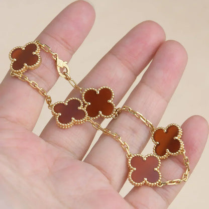 [Plus&Max]LUCKY CLOVER 5-MOTIF BRACELET - RED CARNELIAN COLLECTION