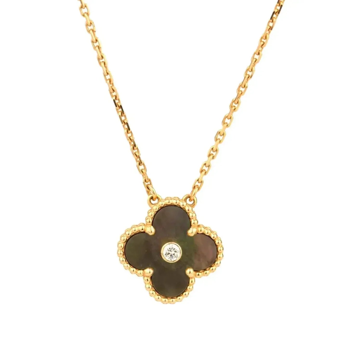 [Max Jewelry ]CLOVER 15MM DIAMOND AND MOTHER-OF-GREY NECKLACE