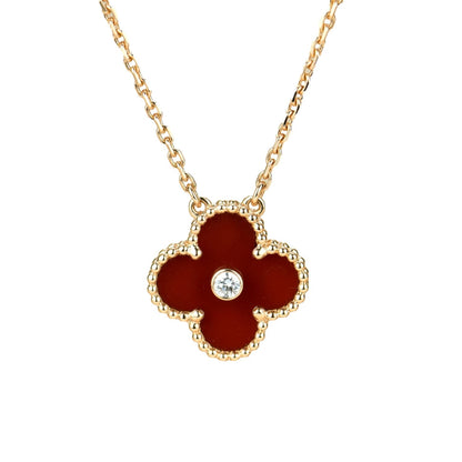 [Max Jewelry ]CLOVER 15MM DIAMOND CARNELIAN NECKLACE