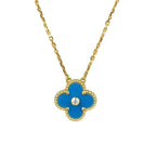 [Plus&Max]CLOVER 15MM DIAMOND AND BLUE AGATE NECKLACE