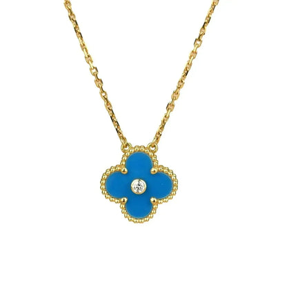 [Max Jewelry ]CLOVER 15MM DIAMOND AND BLUE AGATE NECKLACE