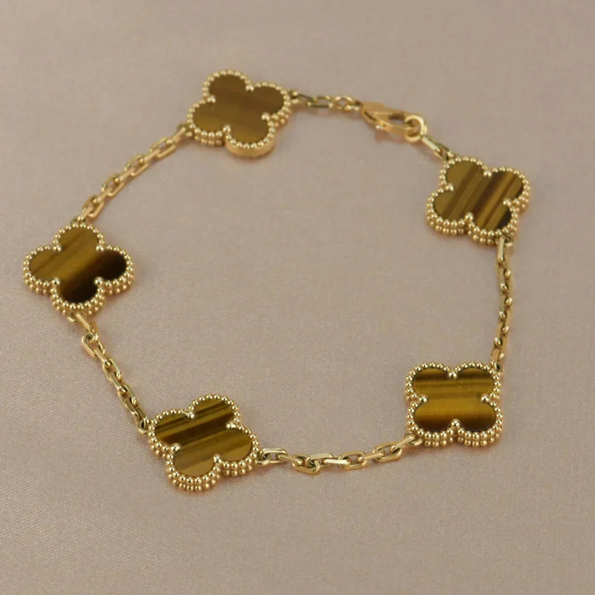 [Plus&Max]LUCKY CLOVER 5-MOTIF BRACELET -  TIGER’S EYE COLLECTION