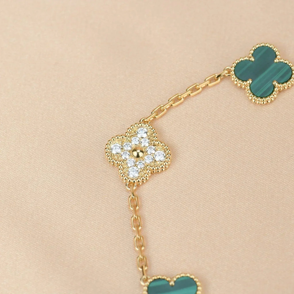 [Plus&Max]LUCKY CLOVER 5-MOTIF BRACELET - MALACHITE COLLECTION
