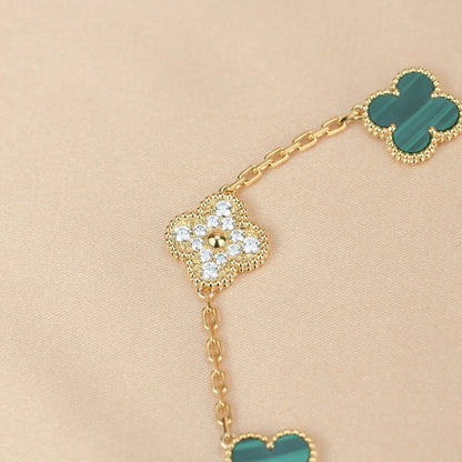 [Plus&Max]LUCKY CLOVER 5-MOTIF BRACELET - MALACHITE COLLECTION