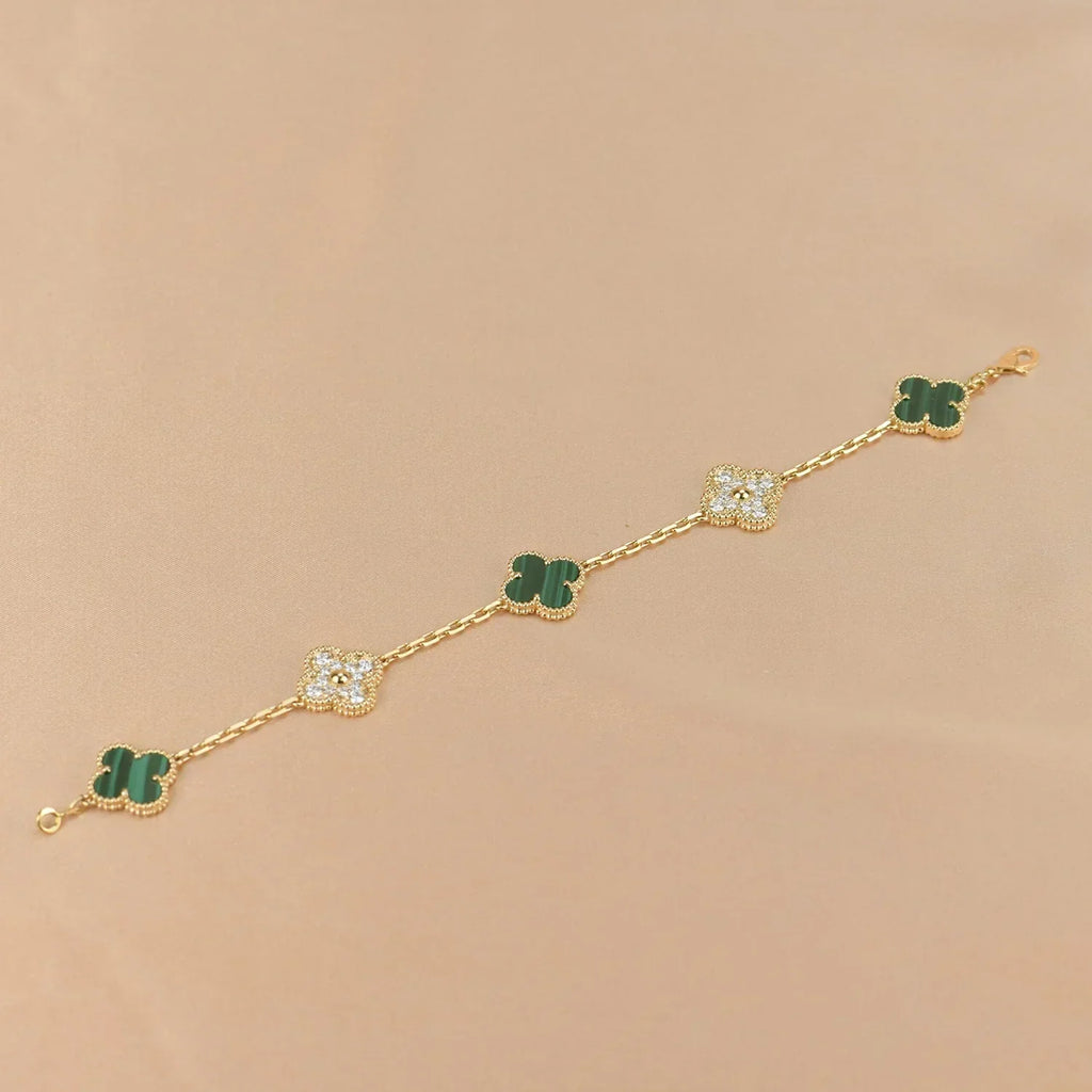 [Plus&Max]LUCKY CLOVER 5-MOTIF BRACELET - MALACHITE COLLECTION