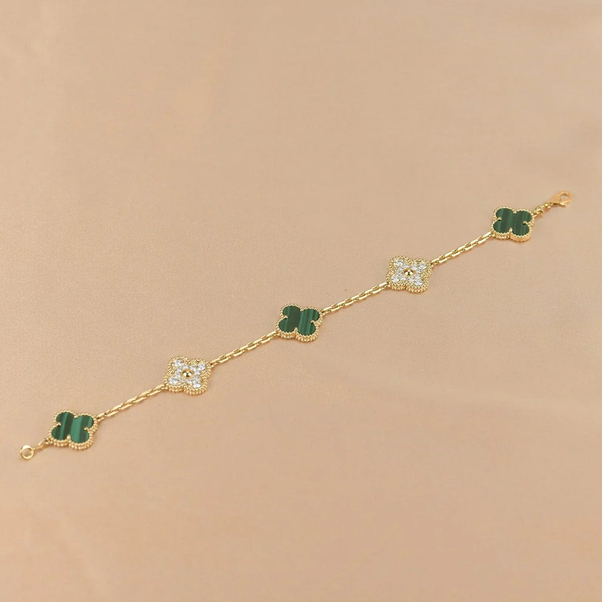 [Plus&Max]LUCKY CLOVER 5-MOTIF BRACELET - MALACHITE COLLECTION