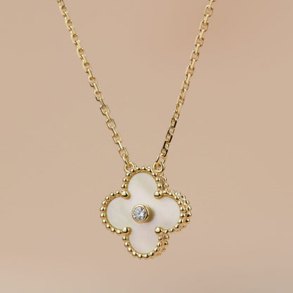 [Max Jewelry ]CLOVER 15MM DIAMOND GOLD MOTHER OF PEARL NECKLACE