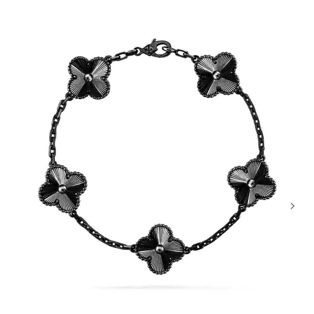 [Max Jewelry ]CLOVER 5 MOTIF BLACK BRACELET