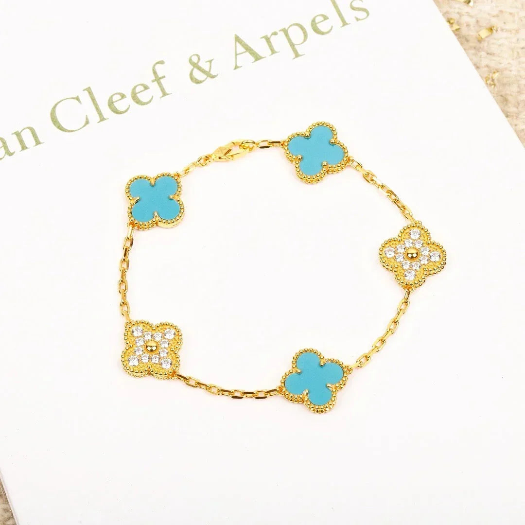 [Plus&Max]LUCKY CLOVER 5-MOTIF BRACELET - TURQUOISE COLLECTION
