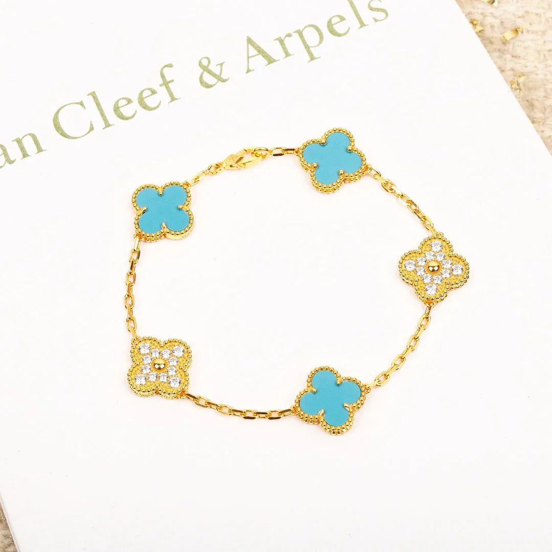 [Max Jewelry ] CLOVER 5 MOTIF TURQUOISE BRACELET COLLECTION