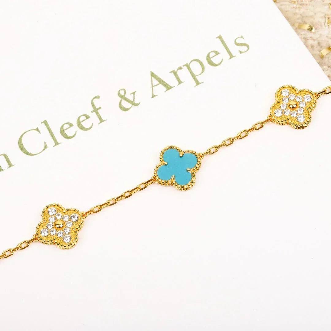 [Plus&Max]LUCKY CLOVER 5-MOTIF BRACELET - TURQUOISE COLLECTION