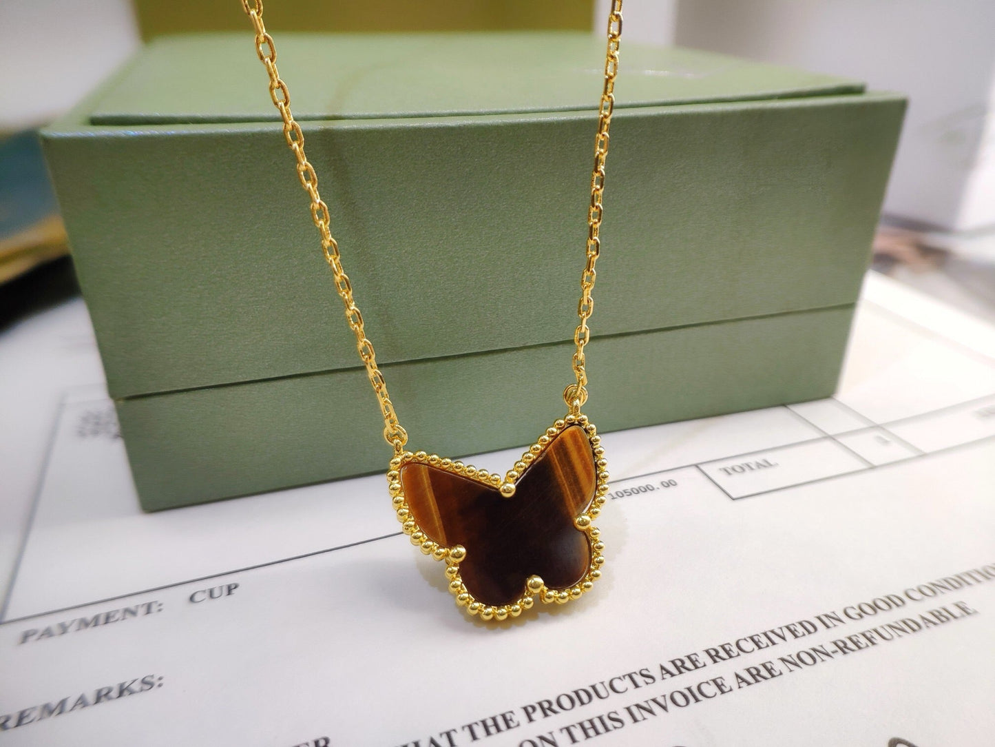 [Max Jewelry ] TIGER__ EYE BUTTERFLY NECKLACE