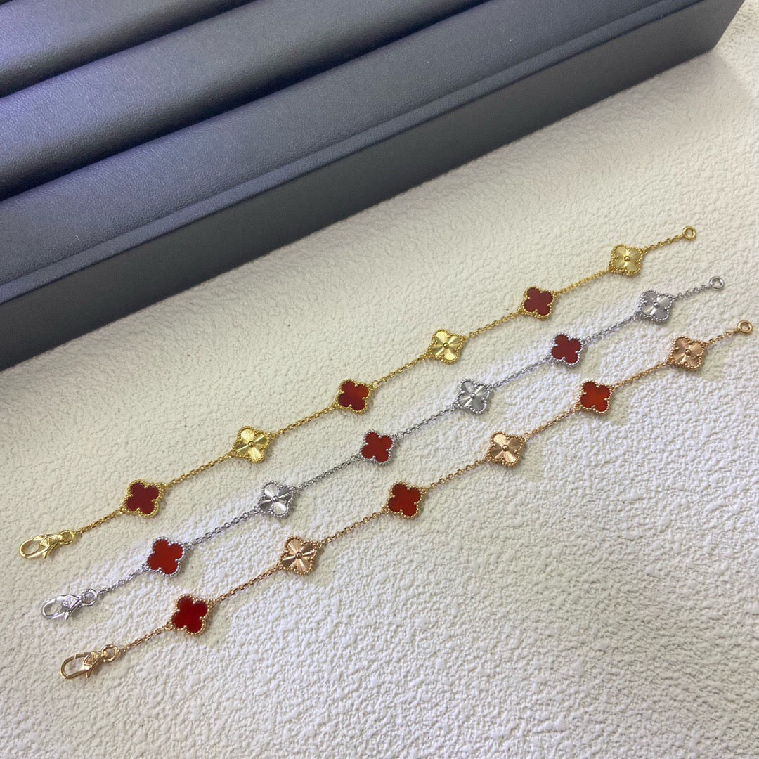 [Max Jewelry ]CLOVER 6 MOTIF RED AGATE LASER BRACELET