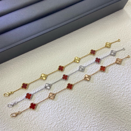[Max Jewelry ]CLOVER 6 MOTIF RED AGATE LASER BRACELET