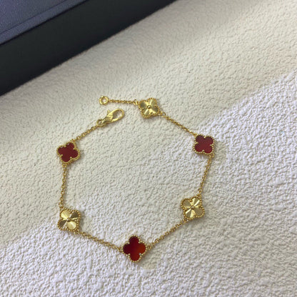 [Max Jewelry ]CLOVER 6 MOTIF RED AGATE LASER BRACELET