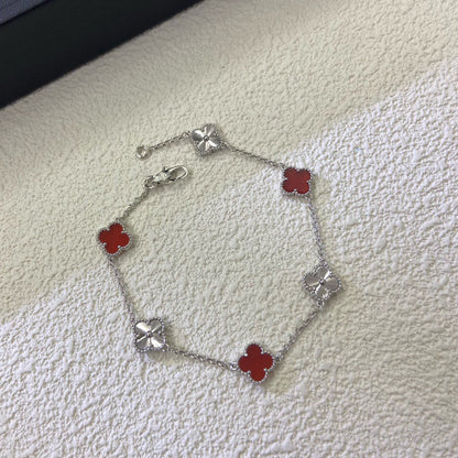 [Max Jewelry ]CLOVER 6 MOTIF RED AGATE LASER BRACELET