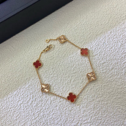 [Max Jewelry ]CLOVER 6 MOTIF RED AGATE LASER BRACELET