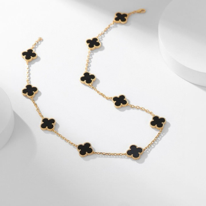 [Max Jewelry ]CLOVER 10 MOTIFS ONYX NECKLACE