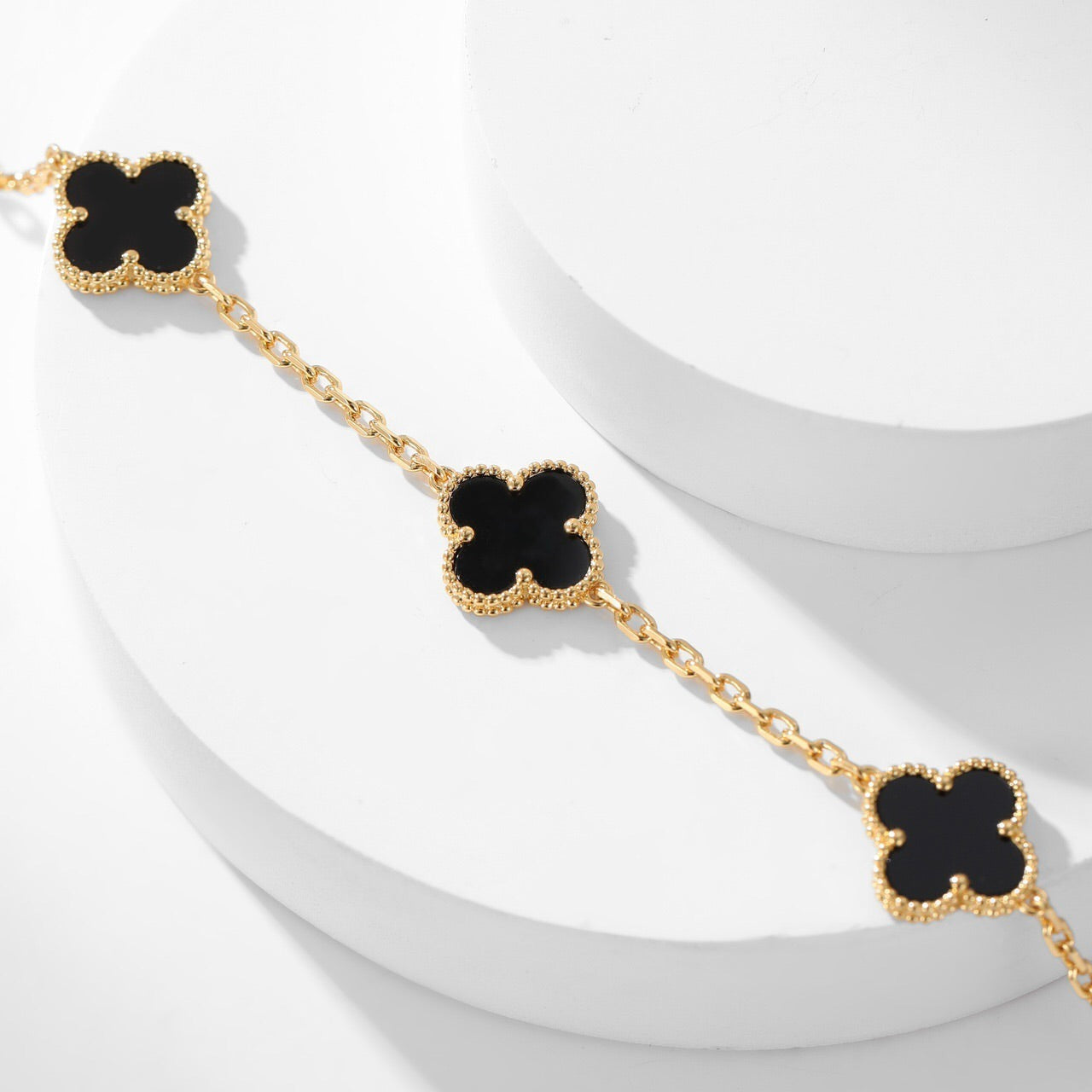[Max Jewelry ]CLOVER 10 MOTIFS ONYX NECKLACE