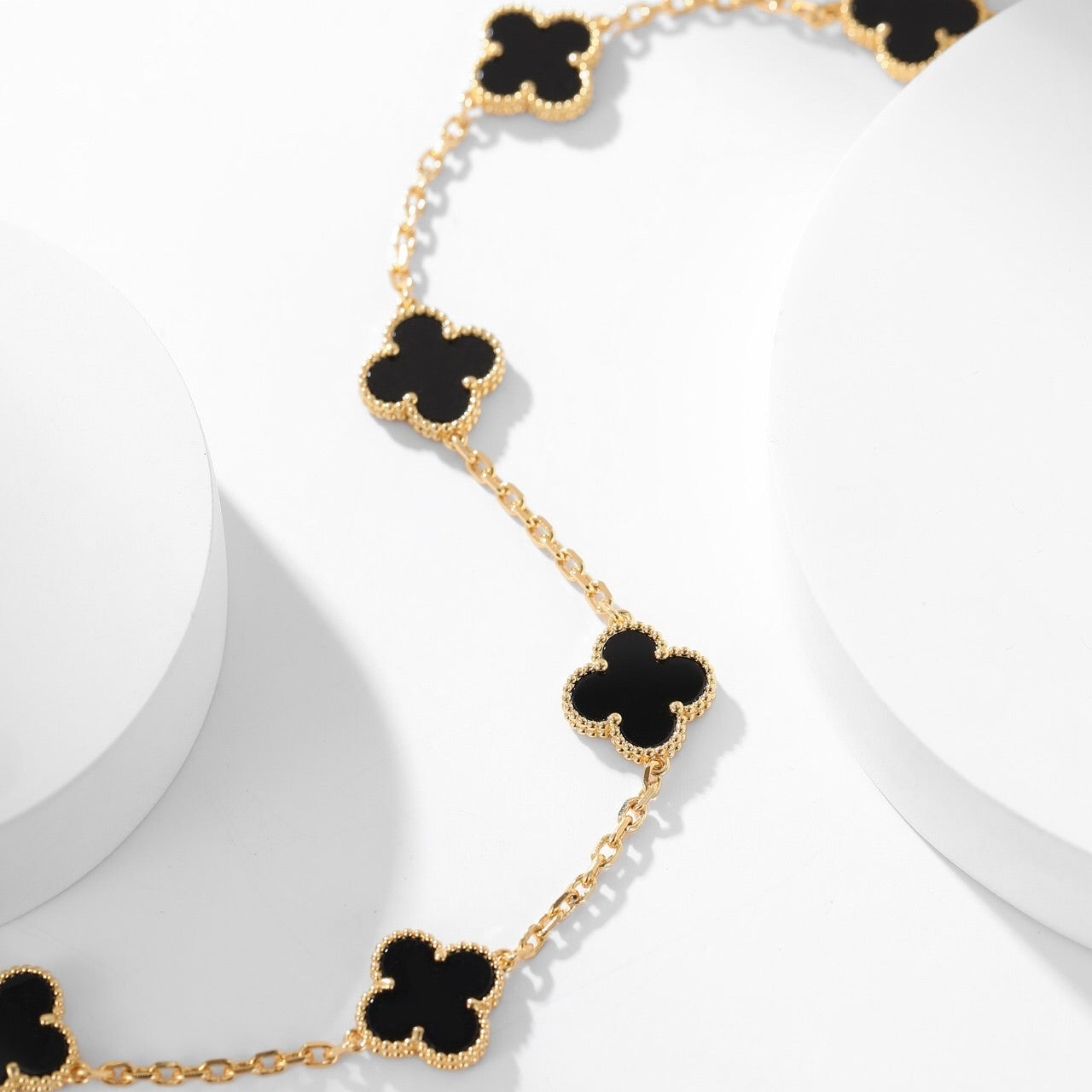 [Max Jewelry ]CLOVER 10 MOTIFS ONYX NECKLACE