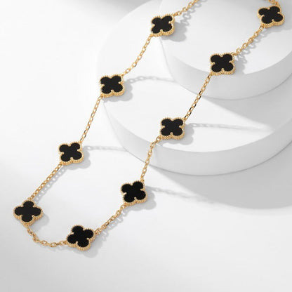 [Max Jewelry ]CLOVER 10 MOTIFS ONYX NECKLACE