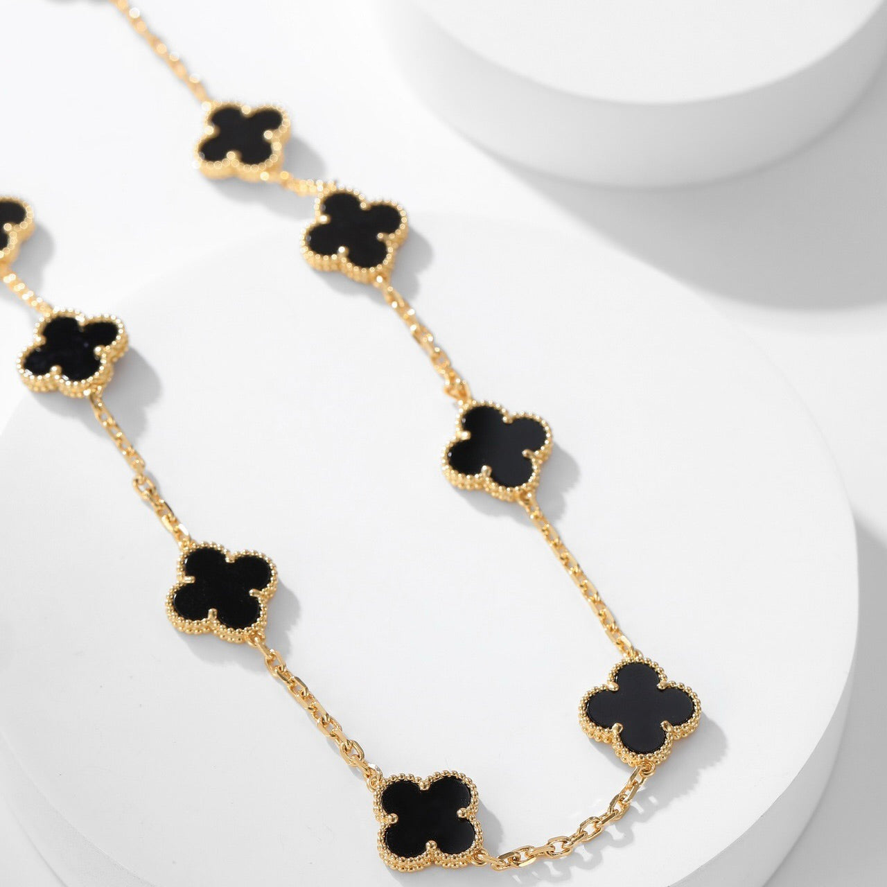 [Max Jewelry ]CLOVER 10 MOTIFS ONYX NECKLACE