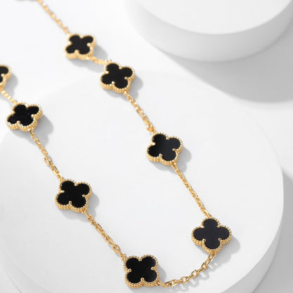 [Max Jewelry ]CLOVER 10 MOTIFS ONYX NECKLACE