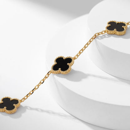 [Max Jewelry ]CLOVER 10 MOTIFS ONYX NECKLACE