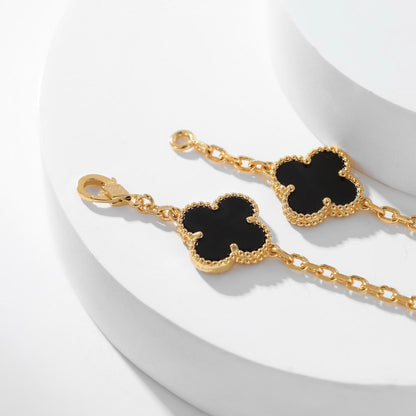 [Max Jewelry ]CLOVER 10 MOTIFS ONYX NECKLACE