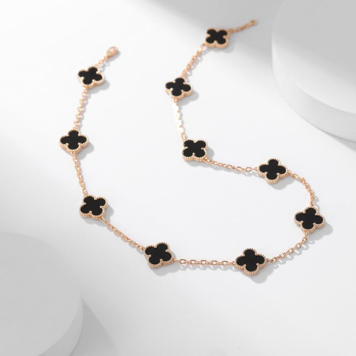 [Max Jewelry ]CLOVER 10 MOTIFS ONYX NECKLACE