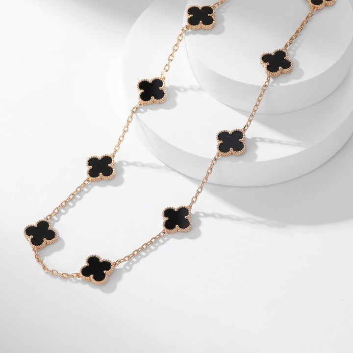 [Max Jewelry ]CLOVER 10 MOTIFS ONYX NECKLACE