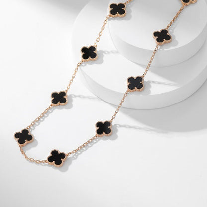 [Max Jewelry ]CLOVER 10 MOTIFS ONYX NECKLACE