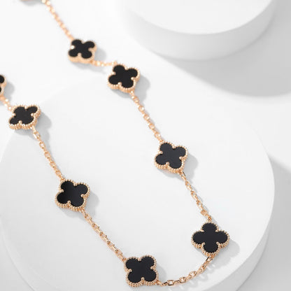 [Max Jewelry ]CLOVER 10 MOTIFS ONYX NECKLACE