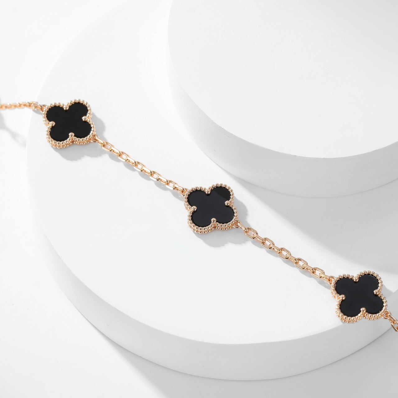 [Max Jewelry ]CLOVER 10 MOTIFS ONYX NECKLACE
