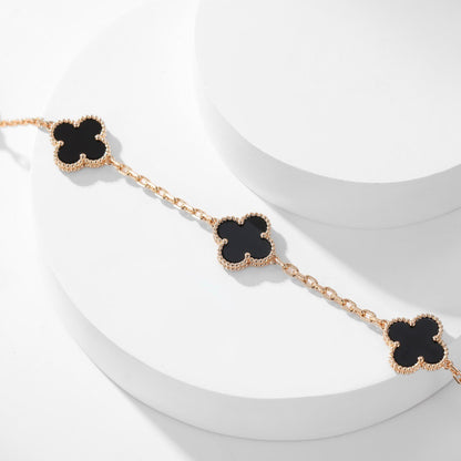 [Max Jewelry ]CLOVER 10 MOTIFS ONYX NECKLACE