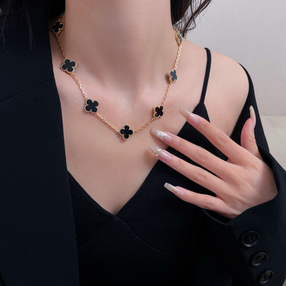 [Max Jewelry ]CLOVER 10 MOTIFS ONYX NECKLACE