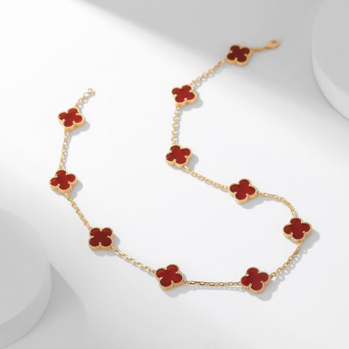 [Max Jewelry ]CLOVER 10 MOTIFS CARNELIAN NECKLACE