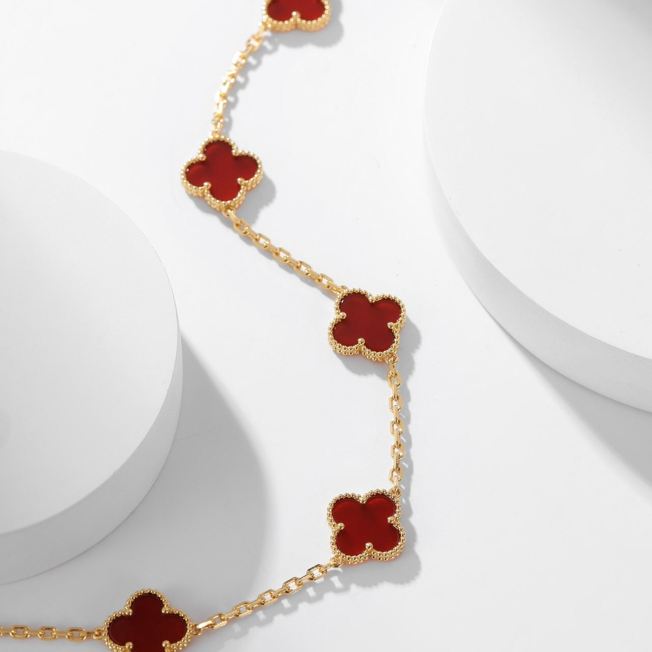 [Max Jewelry ]CLOVER 10 MOTIFS CARNELIAN NECKLACE