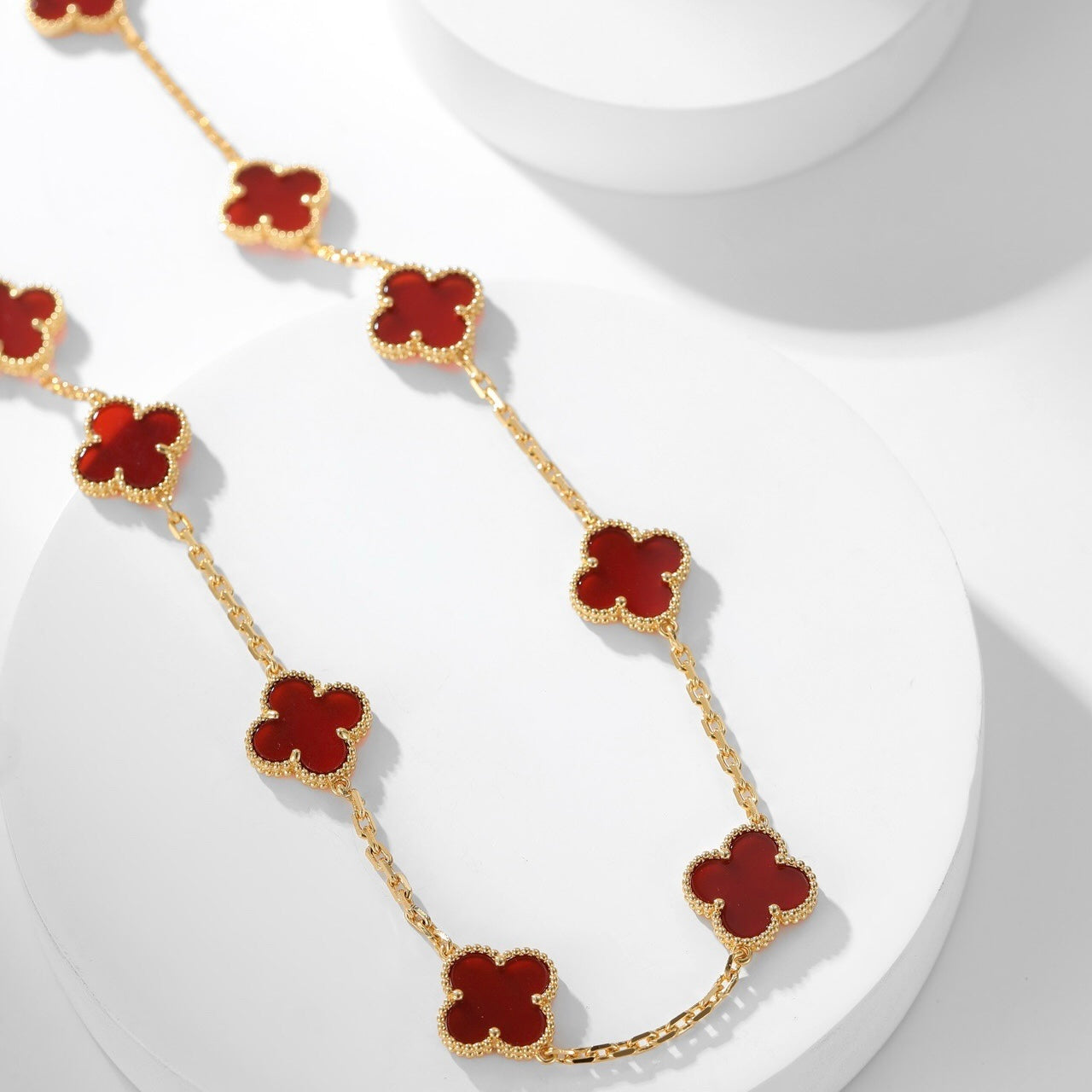 [Max Jewelry ]CLOVER 10 MOTIFS CARNELIAN NECKLACE