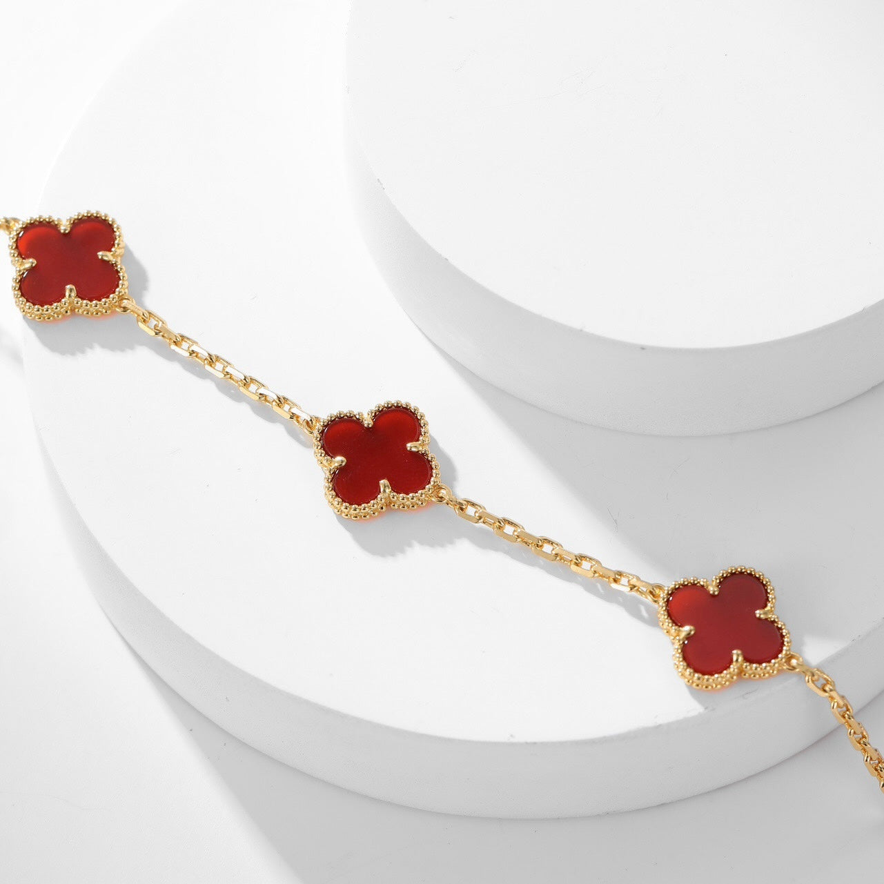 [Max Jewelry ]CLOVER 10 MOTIFS CARNELIAN NECKLACE