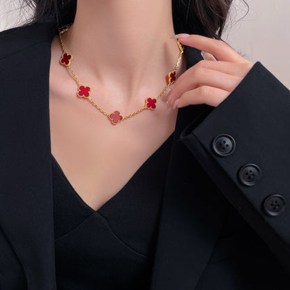 [Max Jewelry ]CLOVER 10 MOTIFS CARNELIAN NECKLACE