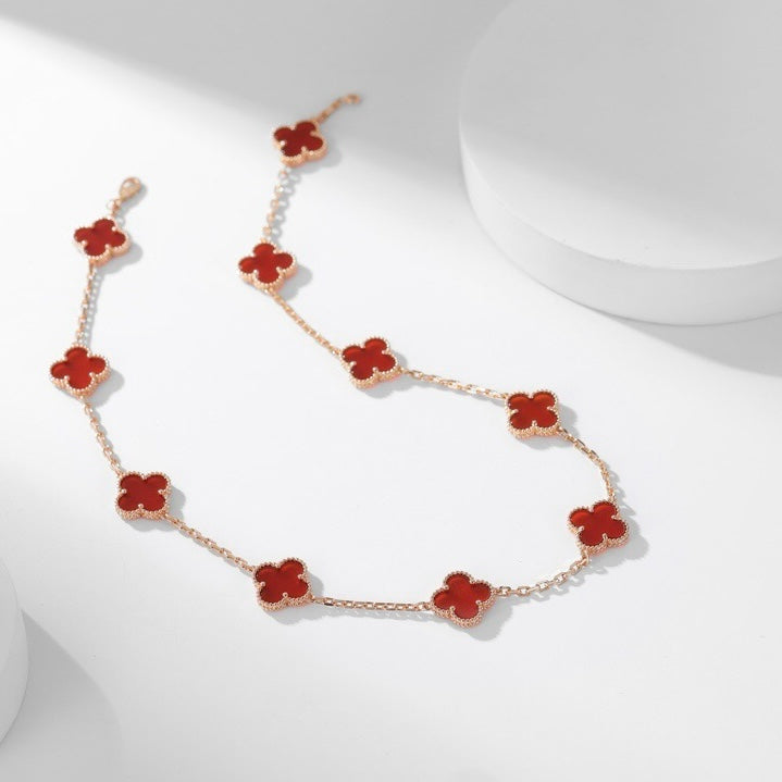 [Max Jewelry ]CLOVER 10 MOTIFS CARNELIAN NECKLACE