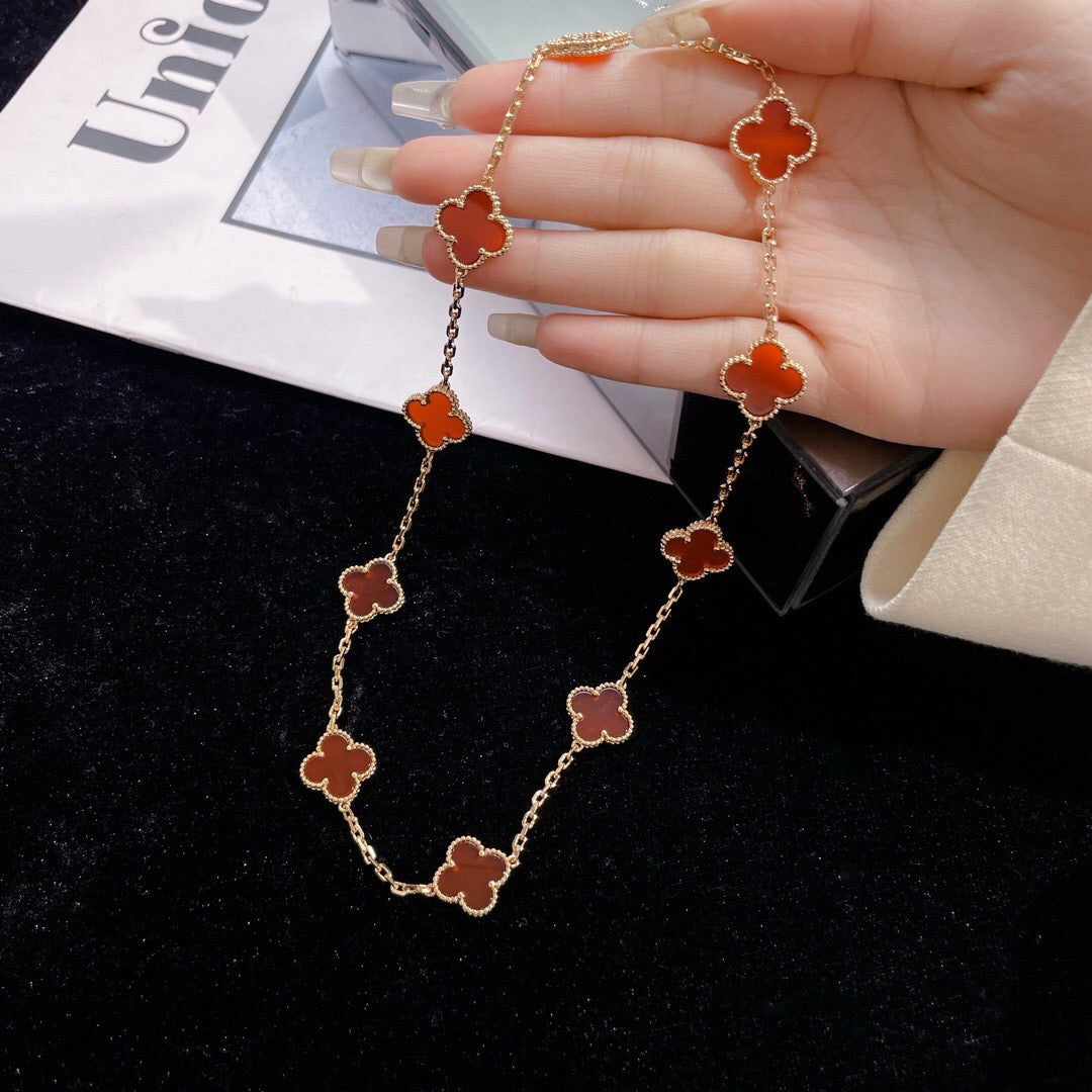 [Max Jewelry ]CLOVER 10 MOTIFS CARNELIAN NECKLACE