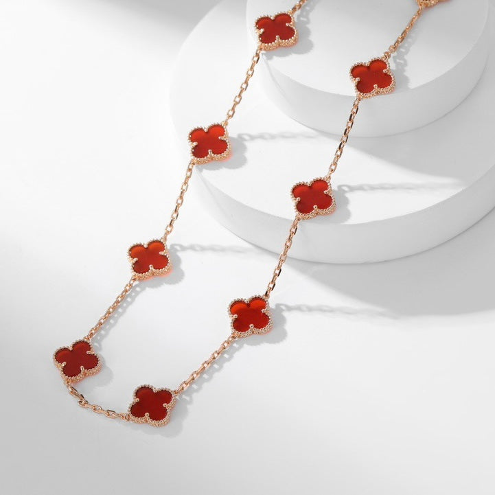 [Max Jewelry ]CLOVER 10 MOTIFS CARNELIAN NECKLACE