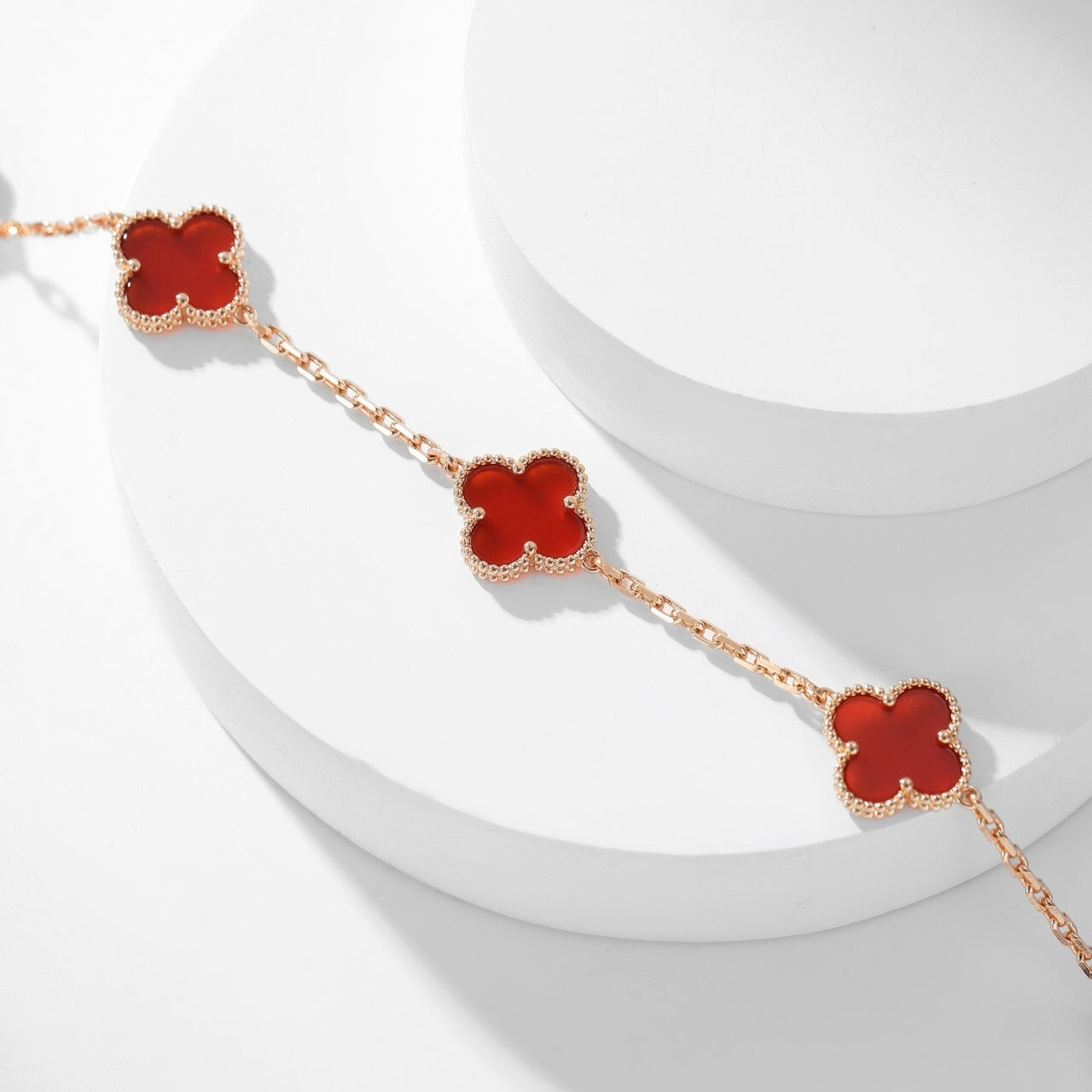 [Max Jewelry ]CLOVER 10 MOTIFS CARNELIAN NECKLACE