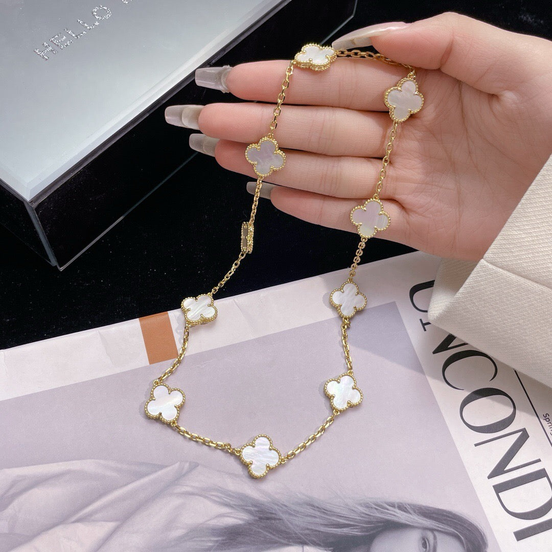 [Max Jewelry ]CLOVER 10 MOTIFS WHITE MOTHER OF PEARL NECKLACE