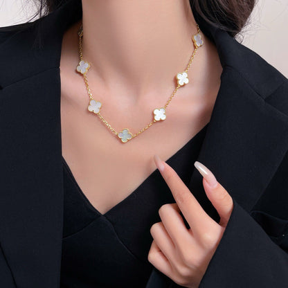 [Max Jewelry ]CLOVER 10 MOTIFS WHITE MOTHER OF PEARL NECKLACE