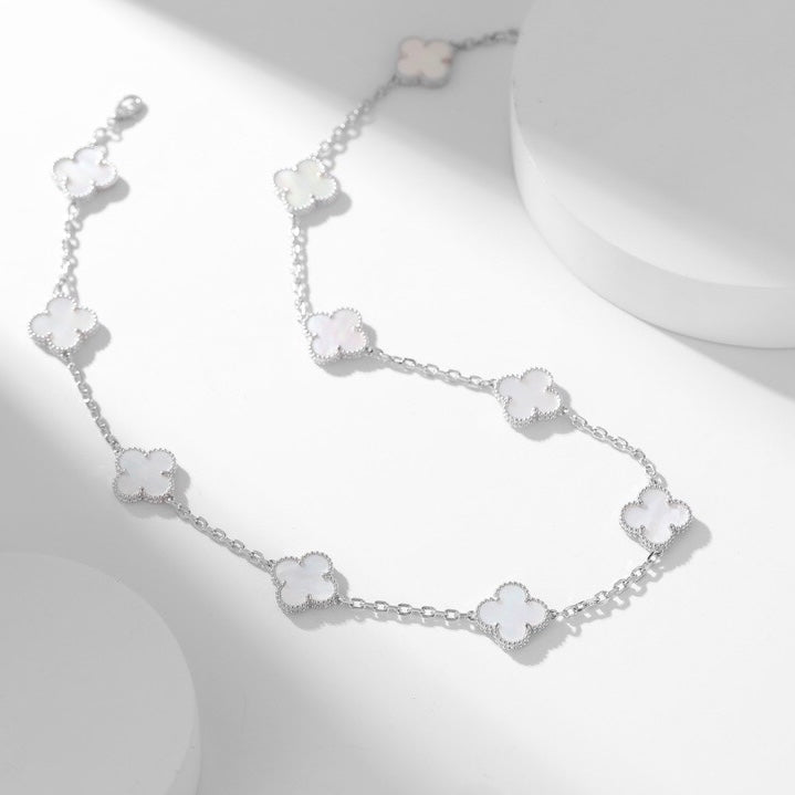 [Max Jewelry ]CLOVER 10 MOTIFS WHITE MOTHER OF PEARL NECKLACE